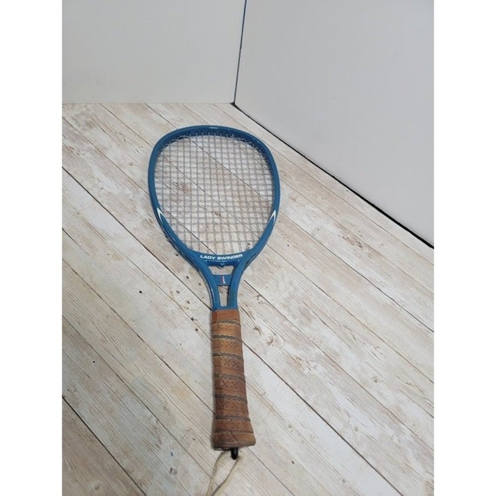Vintage LEACH Blue Lady Swinger Racquetball Racquet w/ Leather Grip 18.5"